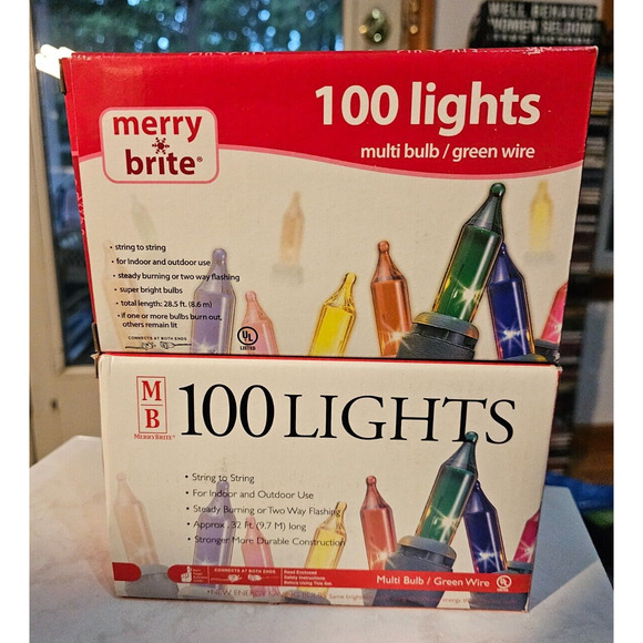 Lot of 2 Merry Brite 100 ct Mini Multi Color Lights Green Wire Christmas Patio - Picture 1 of 3